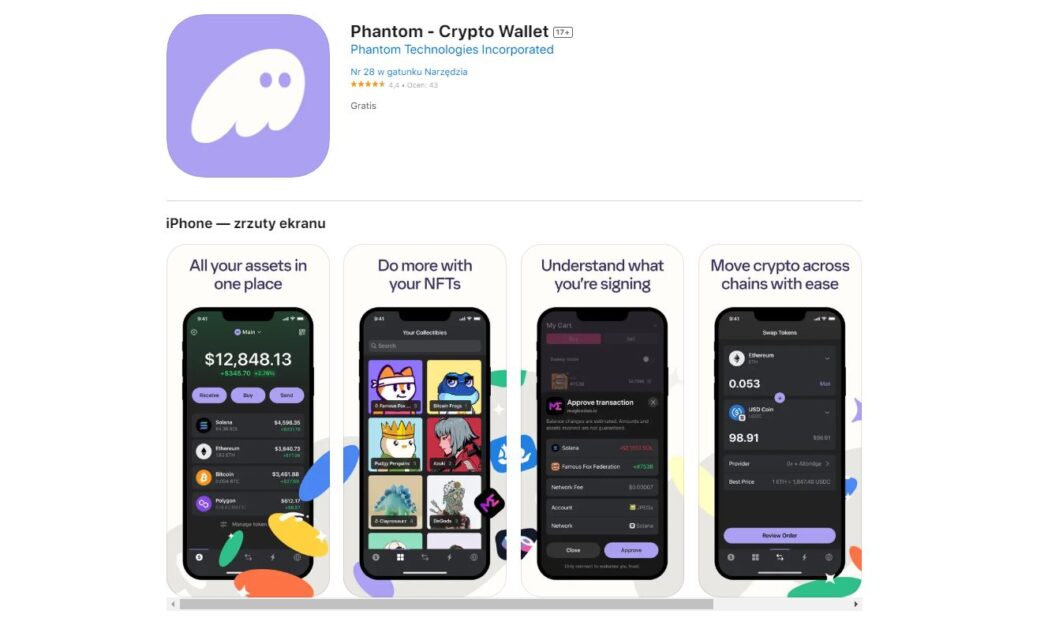 Portfel kryptowalut Phantom Wallet na trzeciej pozycji w Apple App Store 